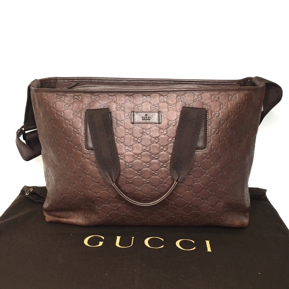 Authentic Gucci brown Guccissima leather shoulder bag tote Weekender